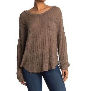 NWT Stitchdrop lightweight slub knit sweater long sleeve taupe Sz L